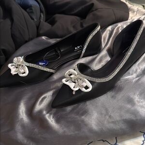 Chic Black Flats with Rhinestone Embellishments